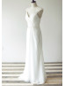 Floral Lace Pleated Chiffon Ivory Keyhole Back Wedding Dress